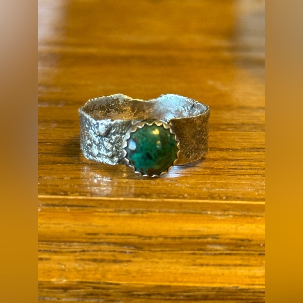 Size 7 Chrysocolla in a Silver Metal ring Setting - One of a Kind Handcrafted - Picture 5 of 9